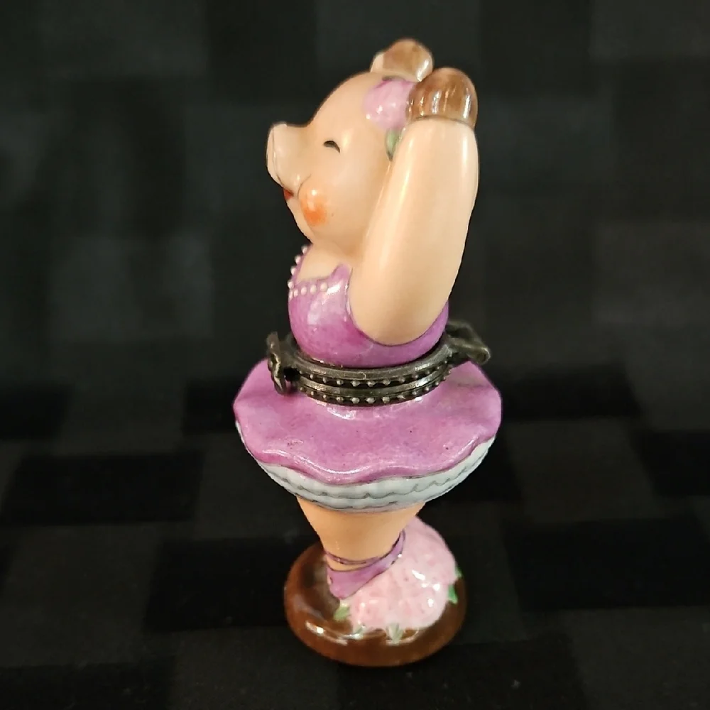 Vintage Pink Pig Ballerina Figurine Trinket Box 1999